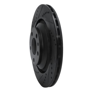 Audi A6 Quattro Brake Rotor (1) - Rear Left - R1 Concepts - Drilled & Slotted - Black - `05-`11